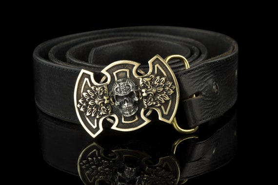 Biker Belt Skull Sterling Silver Belt Buckle Mens MASOP VOGU