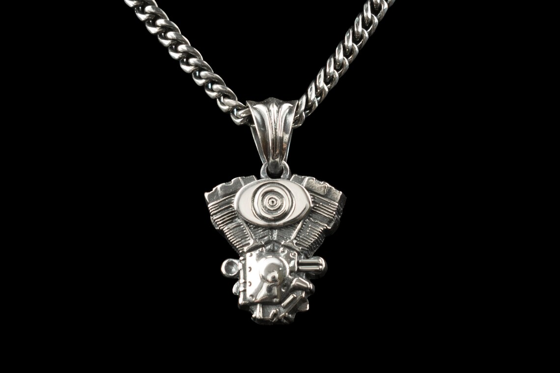 Silver biker pendant Motorcycle motor pendant Bikers jewelry Etsy