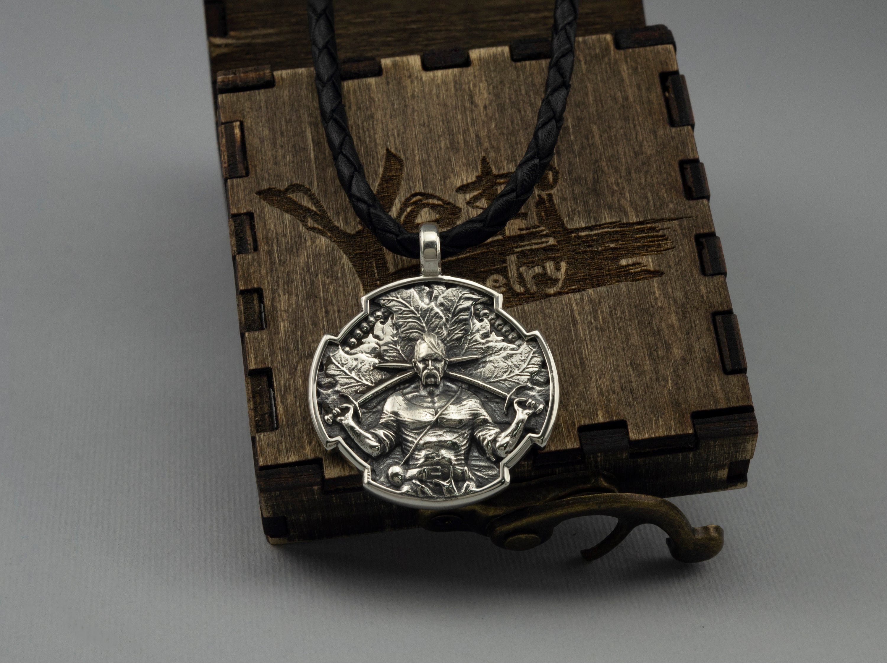 Sterling Silver Ukrainian Cossack Warrior Pendant with Prayer and Swords