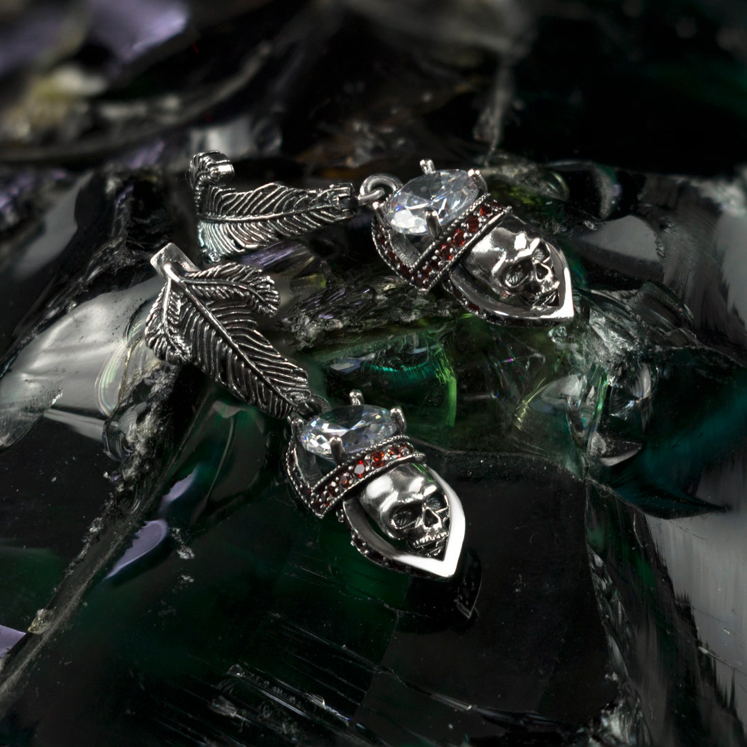 Orecchini A Teschio In Argento 925 | Gioielli Gotici Donna Regalo Halloween | Fatti A Mano Con Panno E Scatola Regalo