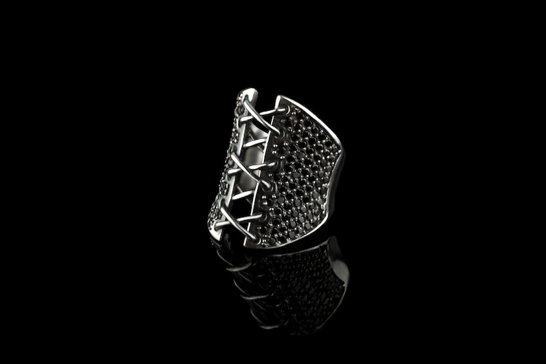 Girfr For Women 8.5 size Corset Ring Goth jewelry Gothic silver ring Wide Band ring 8 size