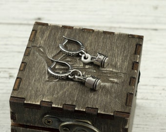 Unique Silver Piston Earrings for Bikers - Brutalist Jewelry Gift
