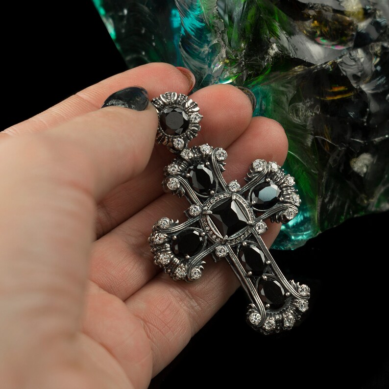 Unique Multi-gemstone Red Cross Pendant in Sterling Silver 925 Necklace ...