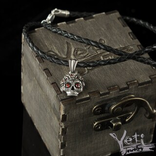 Collana Con Teschio E Cristallo Nero In Argento Sterling 925 – Ciondolo Gotico 25x25 Mm, Gioielli Per Uomo E Donna