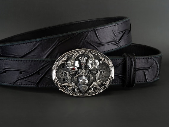 Sterling Silver Skull Belt Buckle - Hear No Evil, See No  display picture 2