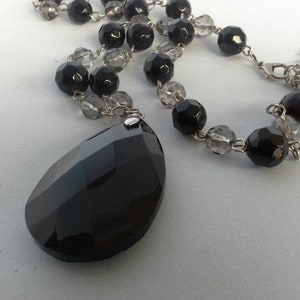 Vintage Art Deco Czech Black & Clear Glass Beaded Necklace