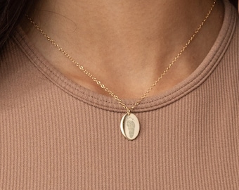 Oval Baby Footprints Necklace: Handprints, Engraved Mom Keepsake