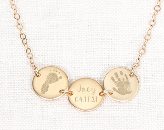 Baby Handprint Footprint Necklace or Bracelet - Sterling Silver, Gold Filled