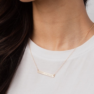 Personalized Mama Bar Necklace: Engraved Names, Jewelry for Mom
