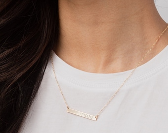 Mom Necklace • Gold Name Necklace • Personalized Bar Necklace • New Mom Jewelry