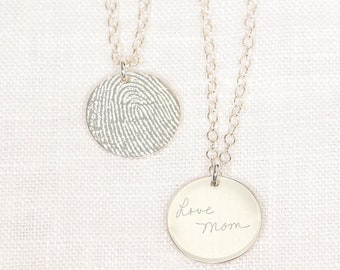 Fingerprint Custom Necklace • Actual Fingerprint & Custom Handwriting Necklace • Actual Handwriting Jewelry • Memorial Pieces, Keepsake Gift