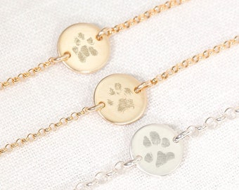 Actual Paw Print Bracelet • Pet Memorial Jewelry • Pet Loss Jewelry • Custom Paw Print Bracelet • Disc Bracelet • Gold Filled, Silver