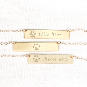 Custom Paw Print Necklace • Pet Name Bar Necklace • Pet Necklace • Actual Paw Print • Pet Memorial • Dog Name, Cat Name • Animal Lovers