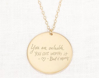 Handwriting Disc Necklace • Signature Necklace • Handwriting Jewelry • Custom Handwriting • Memorial Necklace • Actual Handwriting