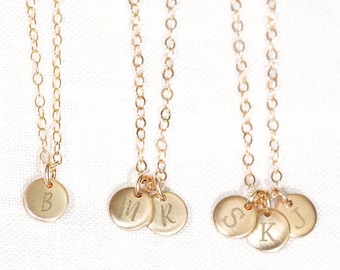 Tiny Disc Necklace: Personalized Initial Pendant, Gold Filled