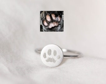 Personalized Paw Print Ring • Actual Paw Print Ring • Custom Paw Print Ring • Dog Paw Print Ring • Engraved Paw Prints • Pet Jewelry