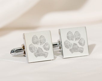 Your Pet's Actual Paw Print Cufflinks • Paw Print Engraved on Cufflinks • Pet Wedding • Wedding Gift for Him