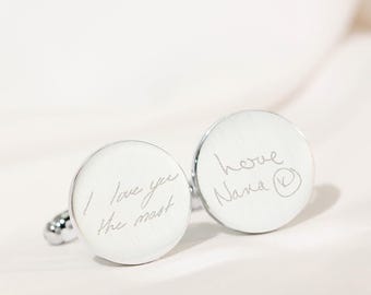 Engraved Handwriting Cufflinks • Personalized Stainless Steel Cuff Links