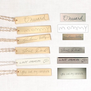 Handwriting Necklace Personalized Handwriting Bar Necklace Vertical Bar Necklace Signature Bar Necklace image 1