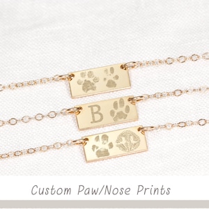 Custom Paw Print Bar Necklace: Pet Loss Memorial Jewelry