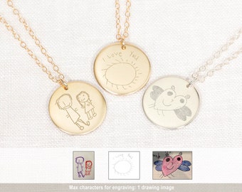 Custom Drawing Necklace • Actual Drawing Necklace • Kid Drawing • Childs Art • Gold, Rose, Silver • Special Gift for Mom • Gift for Grandma