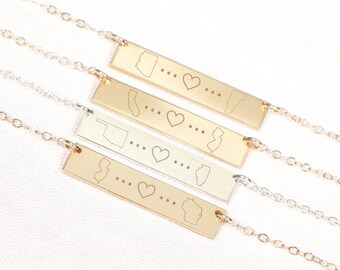 State to State Bar Necklace • Long Distance Friendship Necklace • Long Distance Relationship Gift • Gift for Bestfriend