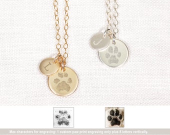 Dog Paw Print Necklace: Pet Memorial Jewelry, Initial Disc