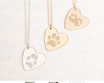 Actual Paw Print Heart Necklace - Dog Mom Gift, Pet Nose Print Jewelry