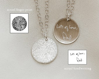 Custom Fingerprint Necklace: Thumbprint, Handwriting Memorial Keepsake