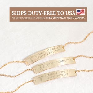 Custom Medical ID Bracelet: Sterling Silver, Gold Filled Alert Bar