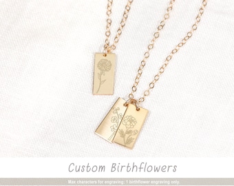 Birth Month Flower Necklace • Custom Birth Flower Necklace for Mom • Multi Tag Flowers