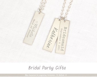 Personalized Vertical Necklace • Vertical Bar Necklace • Bridesmaid Gift Jewelry • Gift for Bridesmaids