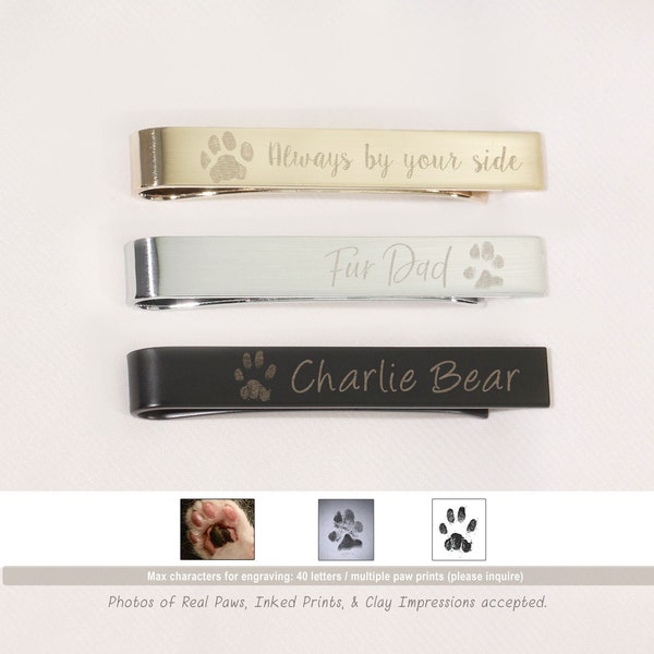 Tie Bar • Paw Print Tie Bar • Custom Paw Print Tie Bar • Personalized Tie Bar • Engraved Tie Bar • Pet Paw Print • Gold Tie Bar