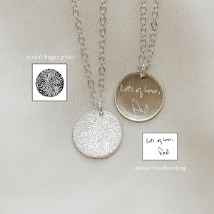 Fingerprint Custom Necklace • Actual Fingerprint & Custom Handwriting Necklace • Actual Handwriting Jewelry • Memorial Pieces, Keepsake Gift