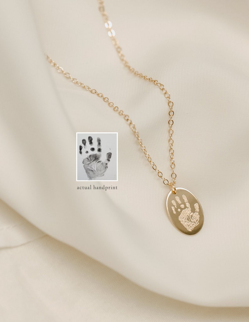 Personalized Hand Print Necklace Personalized Foot Print Necklace Foot Print Engraving Newborn Footprint Gift Mom and Child image 3