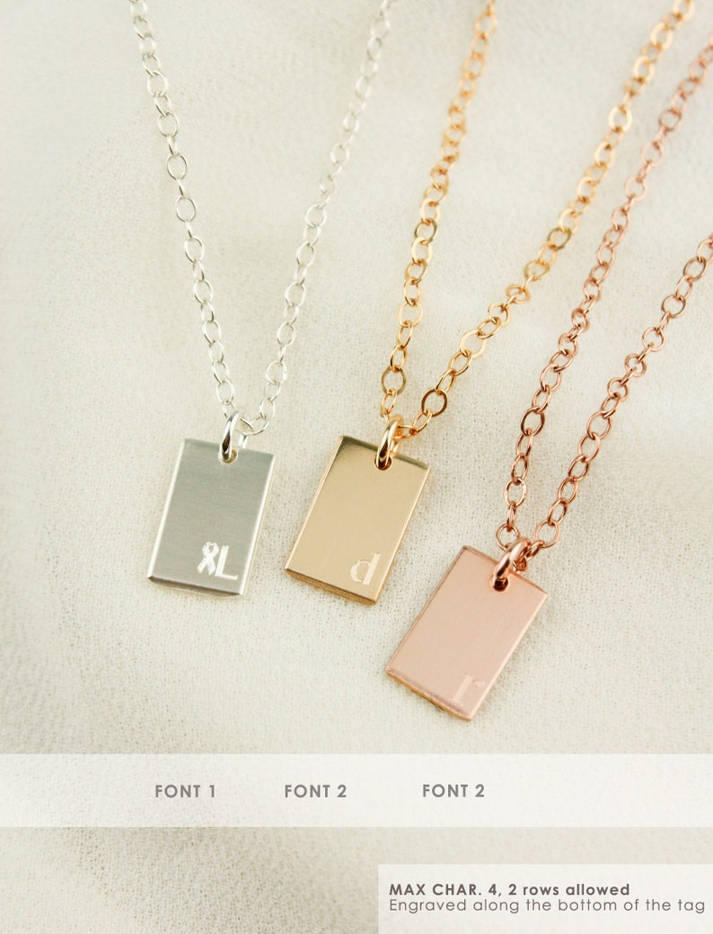 Tag Necklace 6x9mm \u2022 Tiny Initial Necklace \u2022 Engraved Initials Tag \u2022 Simple Necklace \u2022 Dainty Jewelry \u2022 Bridesmaid Gift \u2022 Multi Tag Gifts