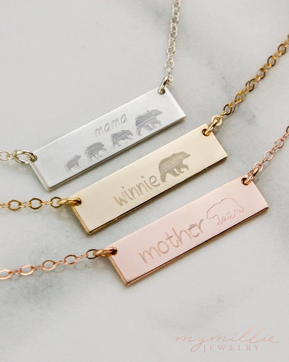 Bear Necklace Horizontal Bar Jewelry Gift For Mom Baby Etsy Bear Necklace Horizontal Bar Jewelry Gift For Mom Baby Etsy