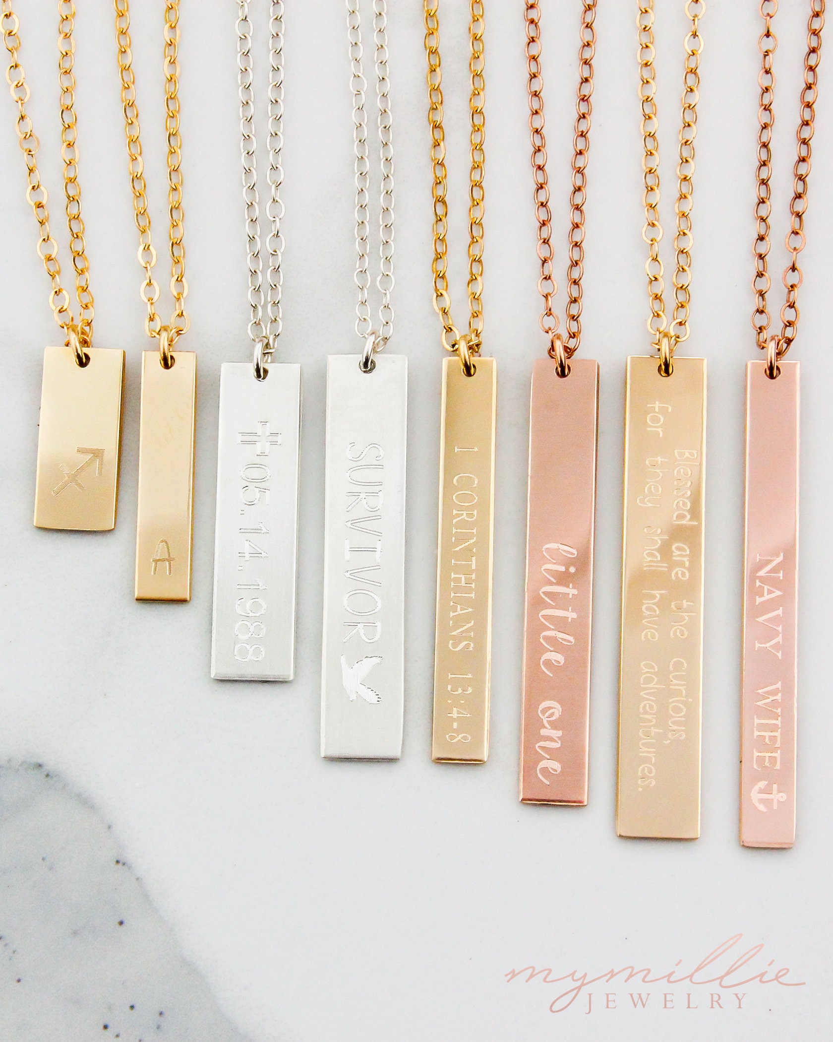 Personalized Vertical Crystal Bar Necklace, Custom Engraved 3D Name Necklace  | eBay