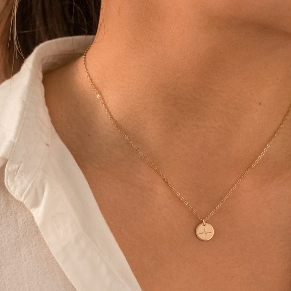 Medical Symbol Disc Necklace: Stethoscope, Heartbeat - Sterling Silver or Gold