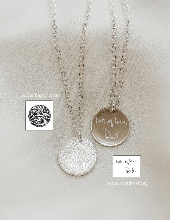 Custom Fingerprint Necklace: Thumbprint, Handwriting Memorial Keepsake