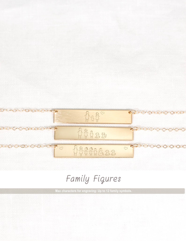 Family Necklace Custom Family Design Personalized Family Bar Bar necklace Gifts for Mother, Sisters, Grandmas Stick Figure Family image 1