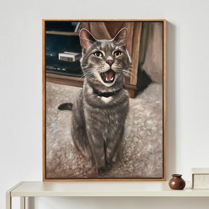 Framed Pet Painting on Canvas, Cat Painting from Photo, Pet Portrait with Frame, Pet Painting Gift, Pet Oil Painting,Commission Dog Painting