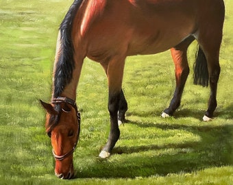 Custom Horse Portrait, Hand Painted Horse Oil Painting on Canvas, Personalized Equestrian Art, Animal Painting, Farm Art, Gift for Boss