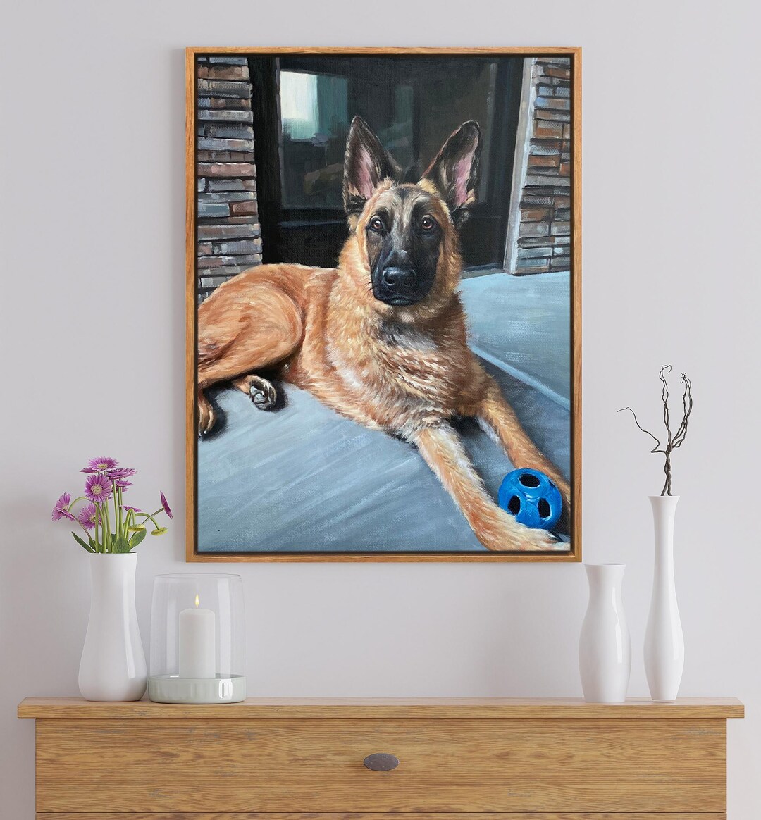 Framed Pet Oil Painting on Canvas, Custom Pet Portrait From Photo, Hand ...