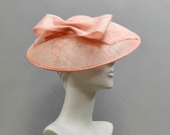 Peach Pink Saucer Hat with Bow Fascinator Hat for Special Occasion Hat for Wedding Guest Fascinator for Royal Ascot Hat for Races Ladies Day