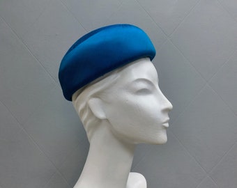 Vintage Royal Blue Silk Pillbox Hat Fascinator  Pill Hat True Vintage Jackie O hat 50s style hat 80s Hat Occasion Hat