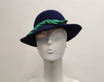 Vintage Navy Blue Wool Felt Hat, Cappello formale da donna