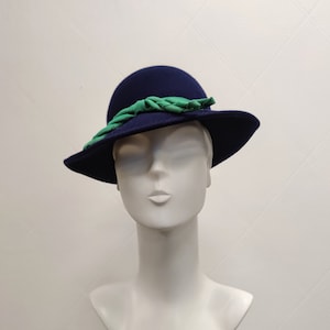 Vintage Navy Blue Wool Felt Hat, Ladies Formal Hat