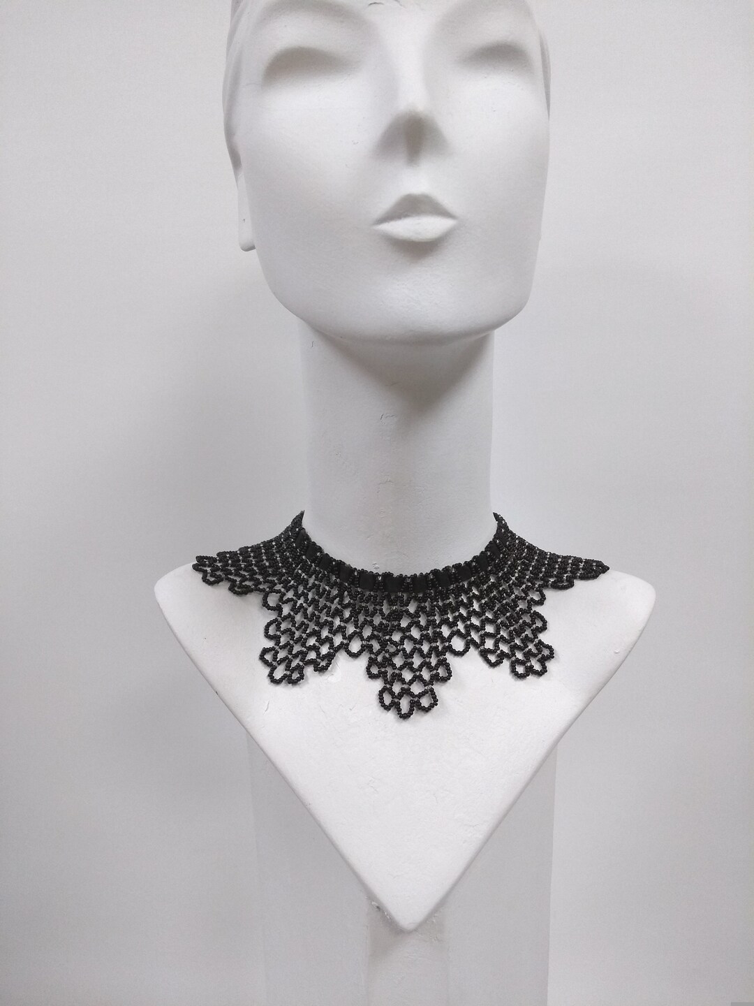 Antique Victorian Mourning Collar Black Choker Necklace Beaded Fringe ...