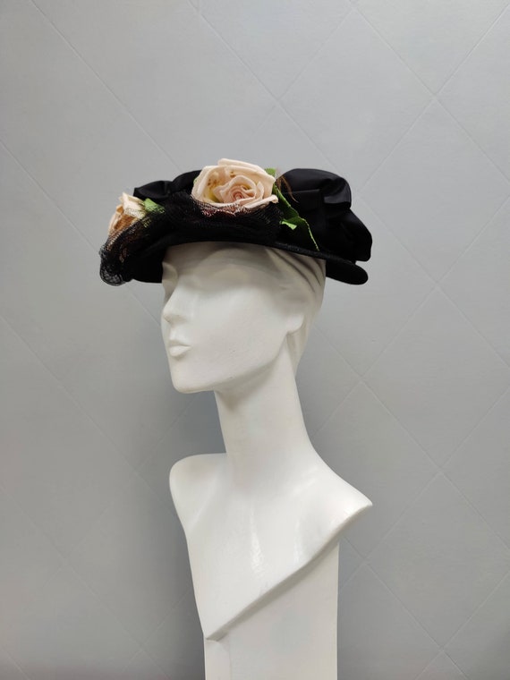 Vintage Black Crownless Summer visor hat Antique h